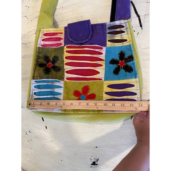 Patchwork Floral Boho Slouch Bag Purple Green Colorful Hippy - Picture 7 of 8